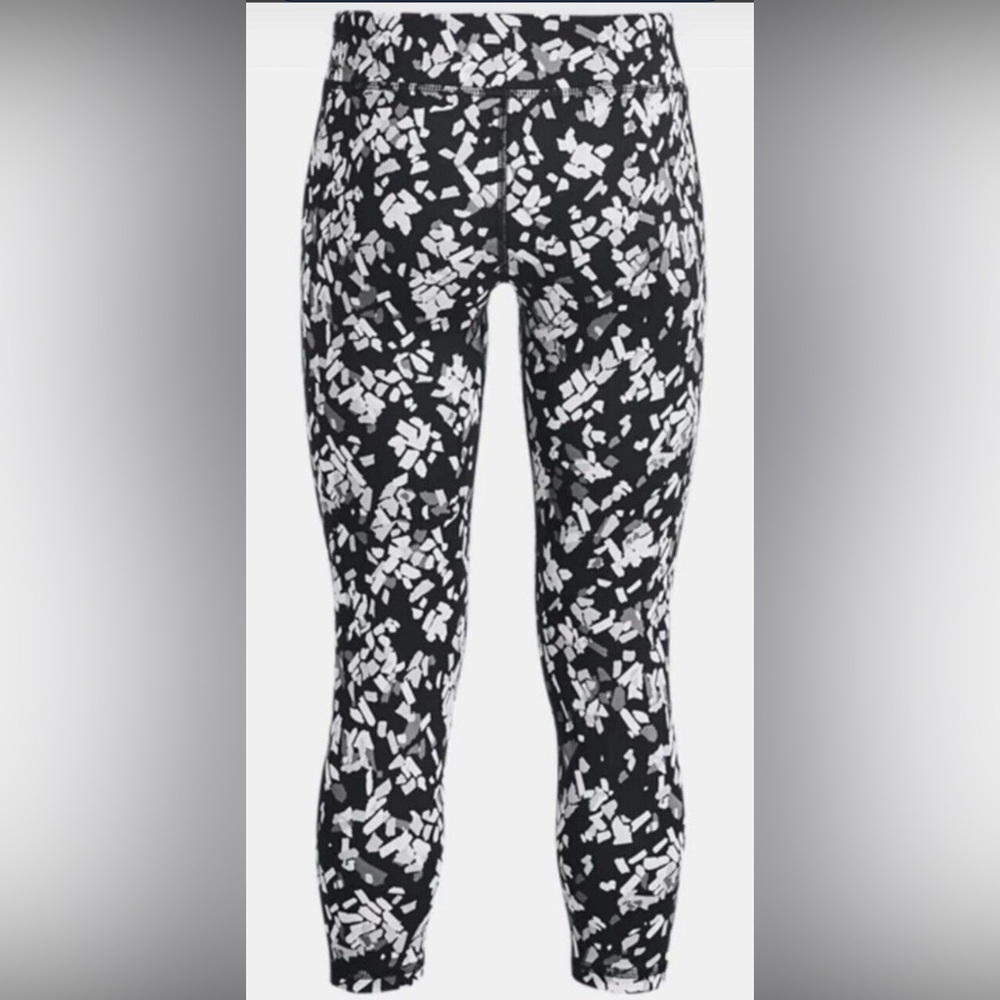 New Under Armour XL Girls Youth Black White Motion Cropped Printed Leggings